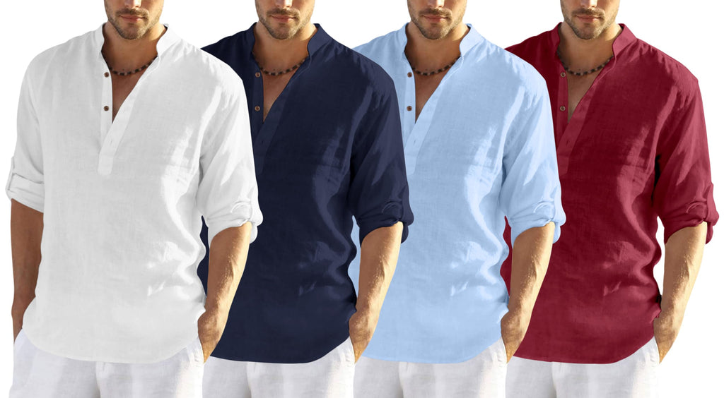Zombom MenS Cotton Polyester Blend Solid Full Sleeve Regular Fit Kurta Shirt, Multicolor, Xxl, Combo Set Of 4