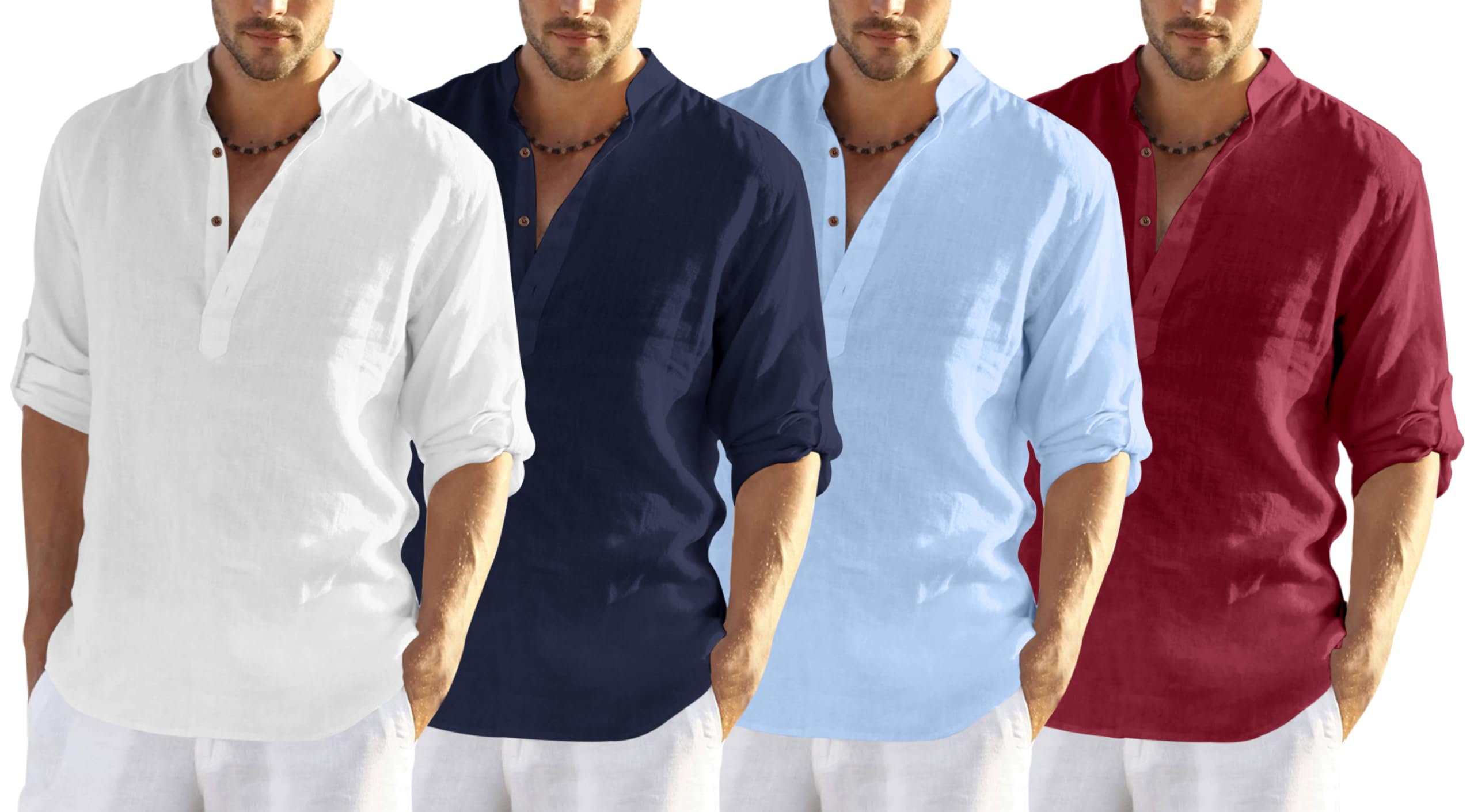 Zombom MenS Cotton Blend Solid Full Sleeve Regular Fit Kurta Shirt, Pack Of 4, Multicolor, Xl