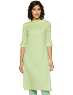 W For Woman Cotton Green Solid Mandarin Collar Straight Kurta_19Few11542-211277_M