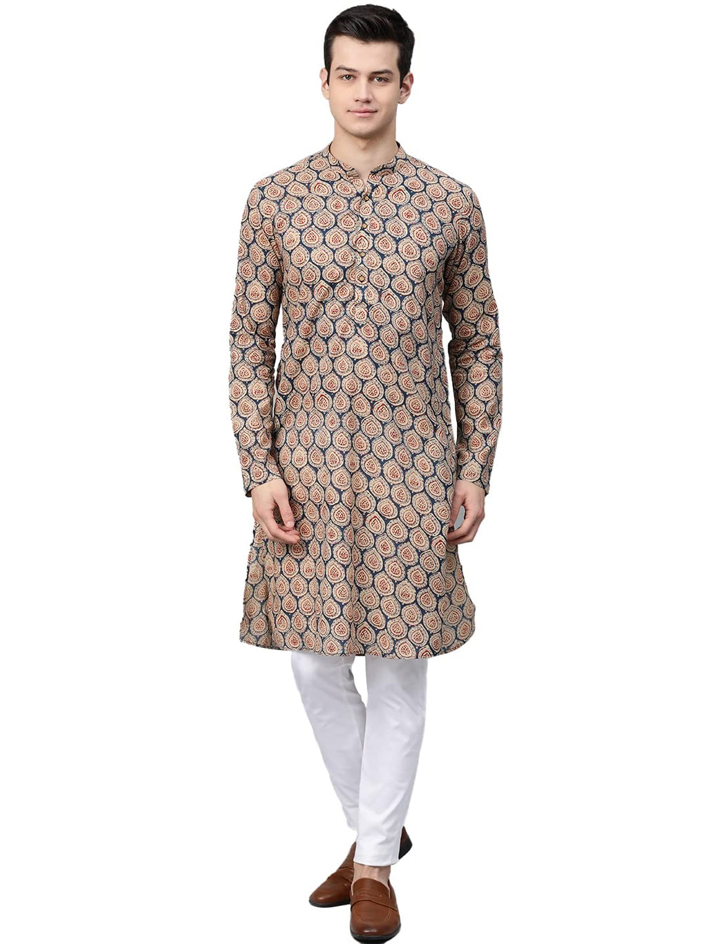 See Designs Men'S Cotton Regular Fit Printed Straight Kurta [Cream] (X-Small)