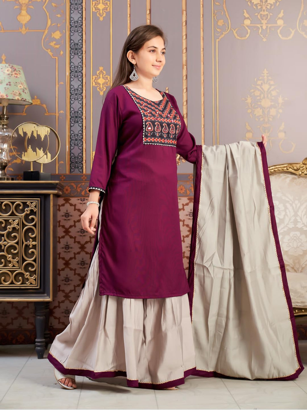 Aarika Girls Ethnic Wear Purple Colour Floral Print Rayon Kurti-(8-15 Years)-(Kurti-Tr-K-889)