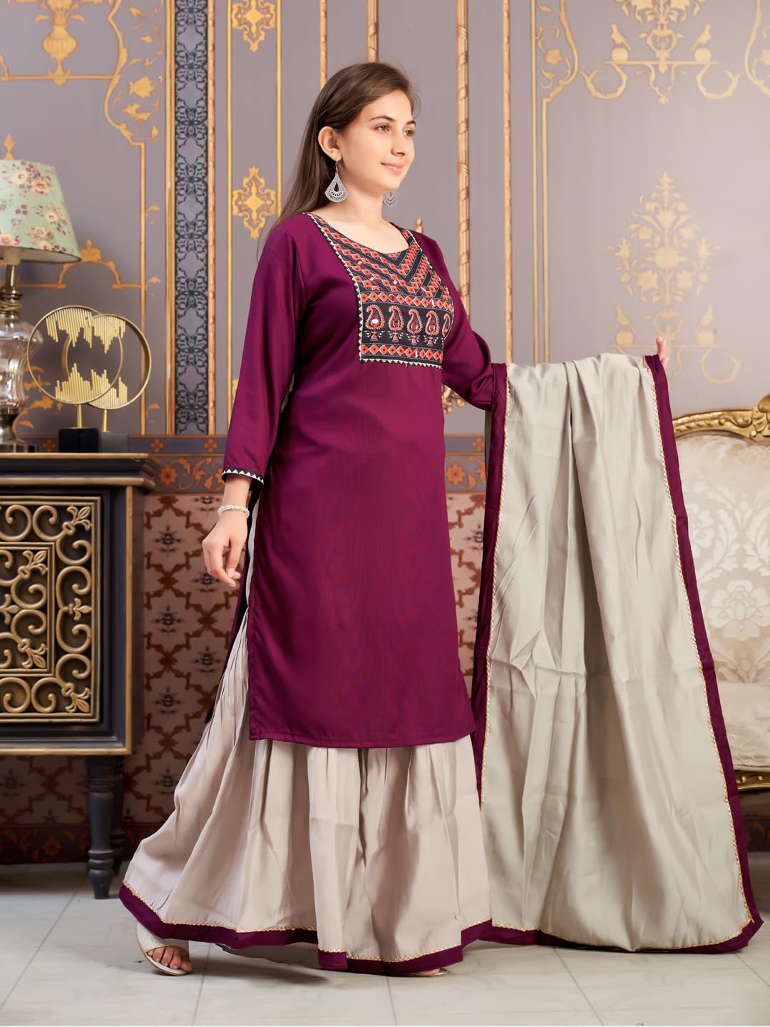 Aarika Girls Ethnic Wear Purple Colour Floral Print Rayon Kurti-(8-15 Years)-(Kurti-Tr-K-889)