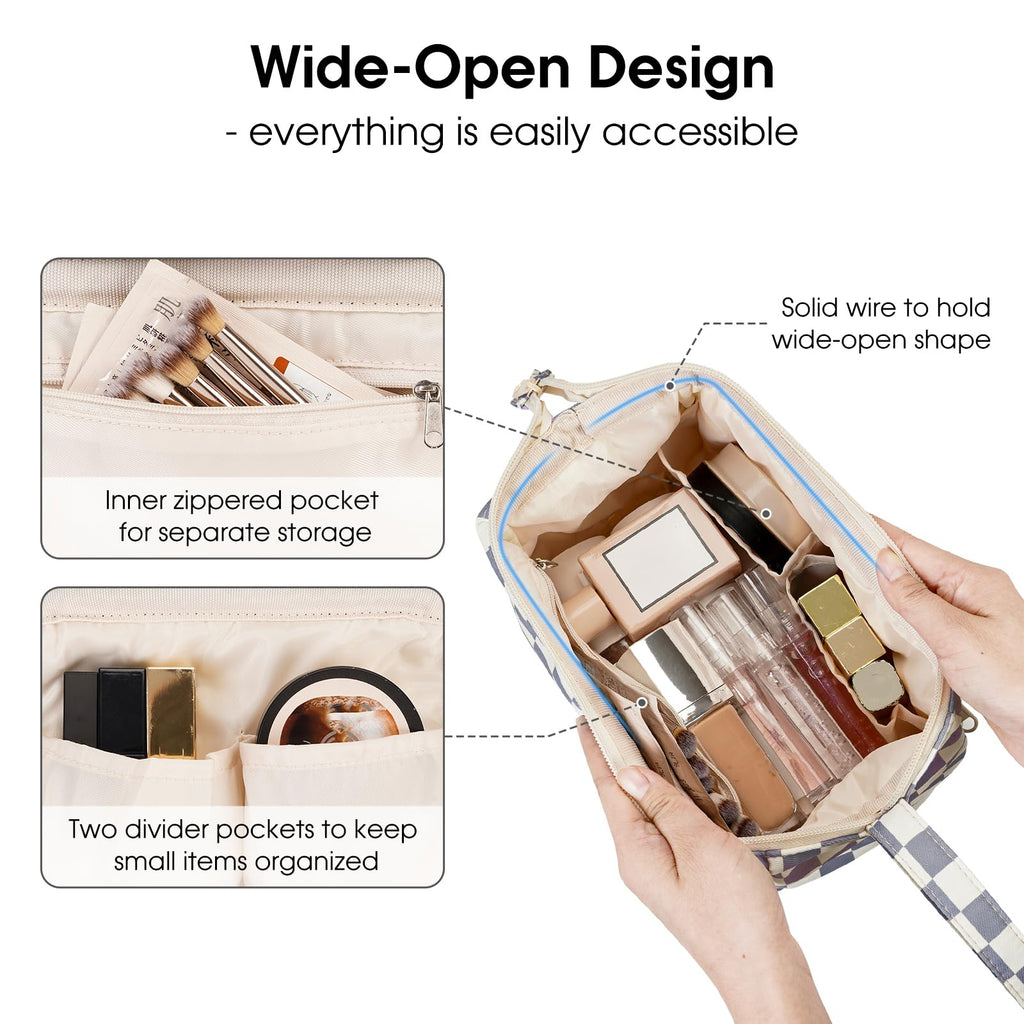 Narwey Large Women Makeup Bag Wide-open Make up Bag Travel Cosmetic Organizer Toiletry Bag for Cosmetics Toiletries Accessories