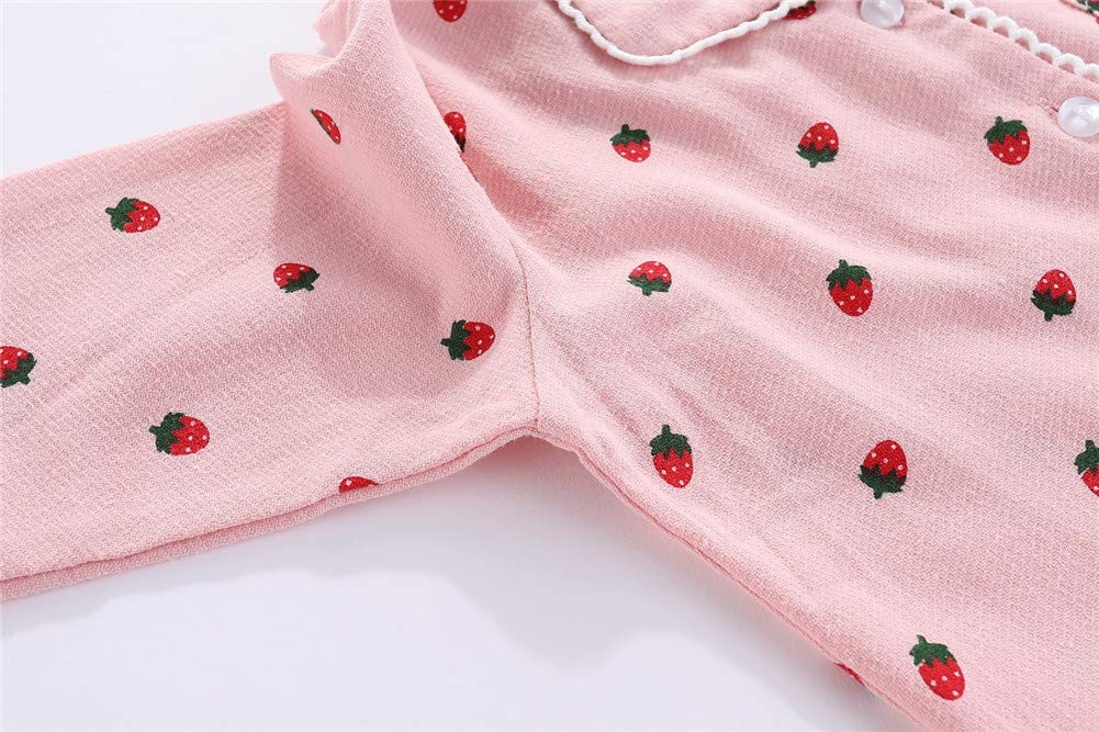 Mud Kingdom Pajamas for Girls Toddler Long Sleeve Sleepwear 100% Cotton Breathable Strawberry Pattern Pink 7-8 Years