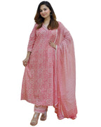 ANNI DESIGNER Womens Cotton Blend Block Printed Straight Kurta with Pant & Dupatta (Nihira Pink_M_Pink_Medium)