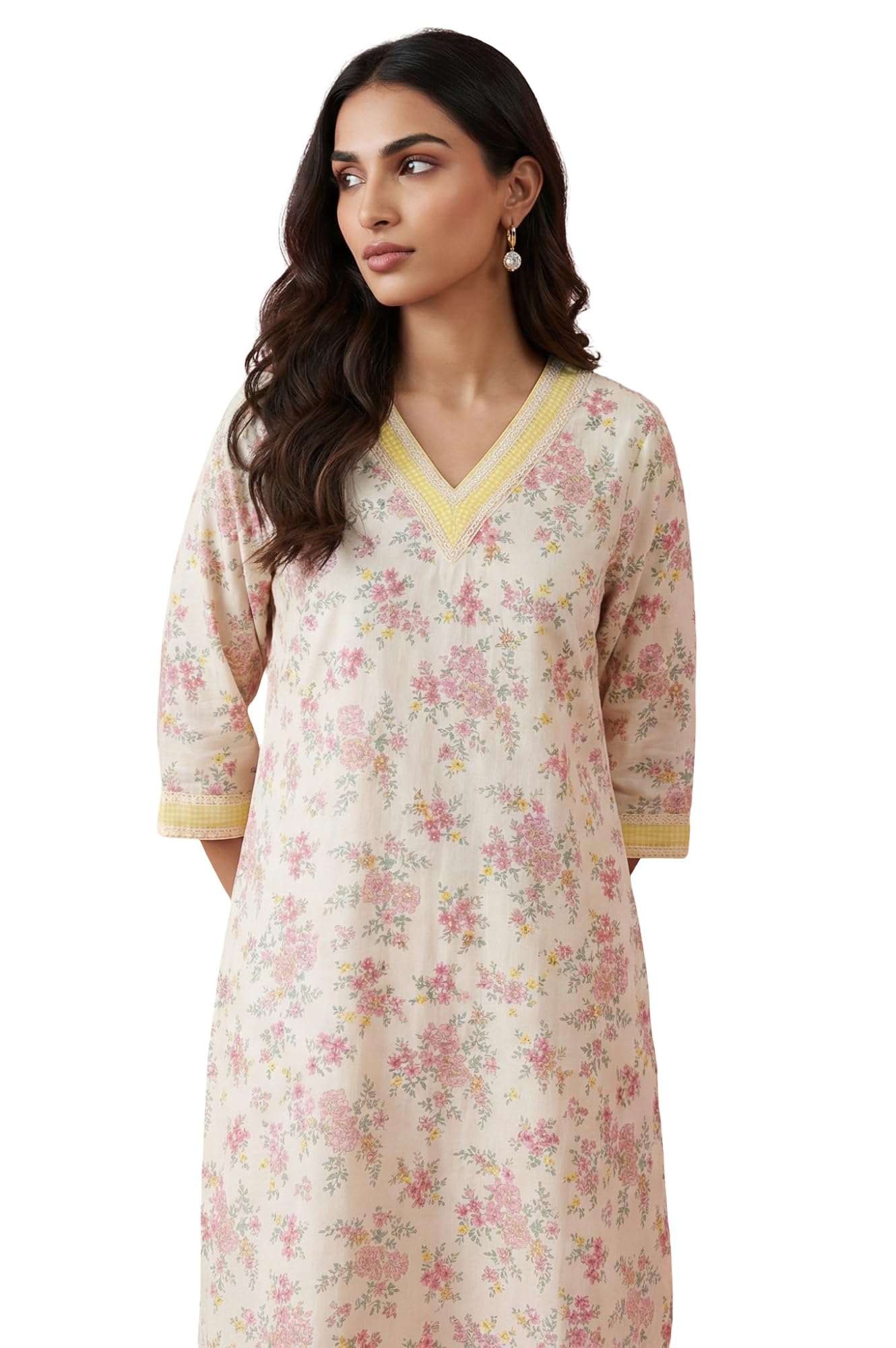 Aurelia WomenS Cream Floral Printed Rayon Straight Kurta With Lace - (A16653-510807-Xl)