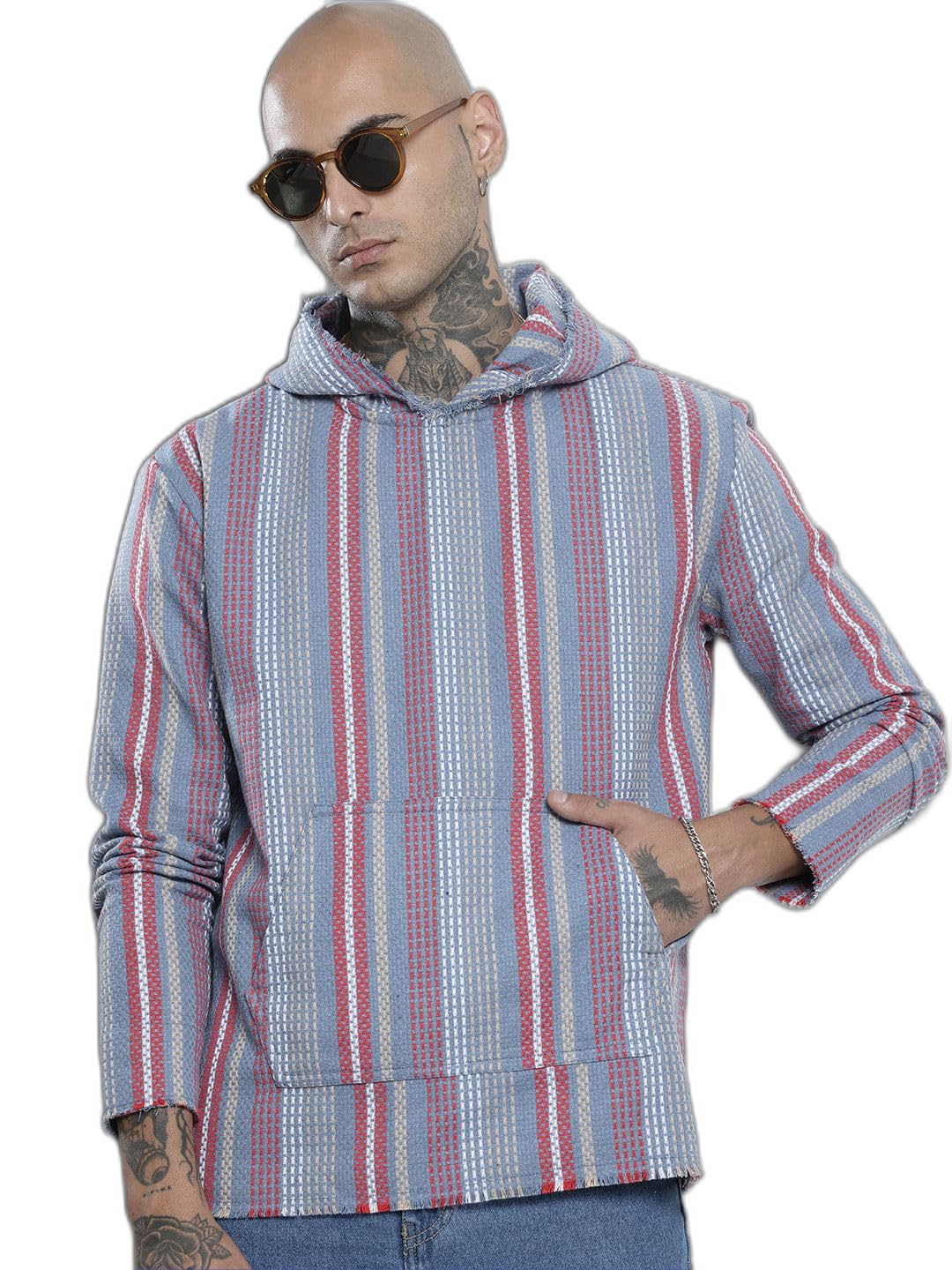 The Indian Garage Co Mens Relaxed Fit Striped Resort Wear Sweater