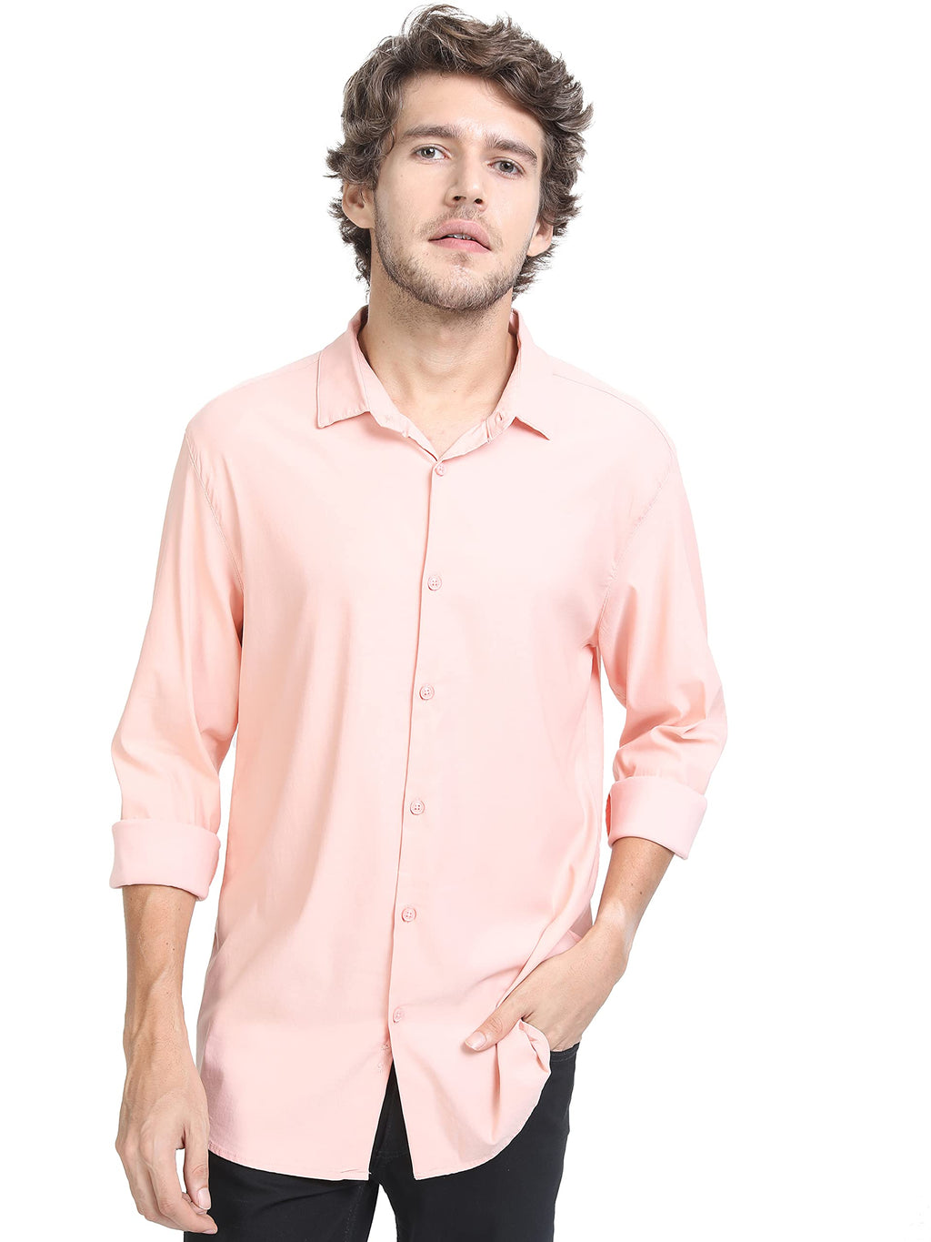 Ketch MenS Solid Regular Fit Shirt (Khsh000845_Peach Xl)