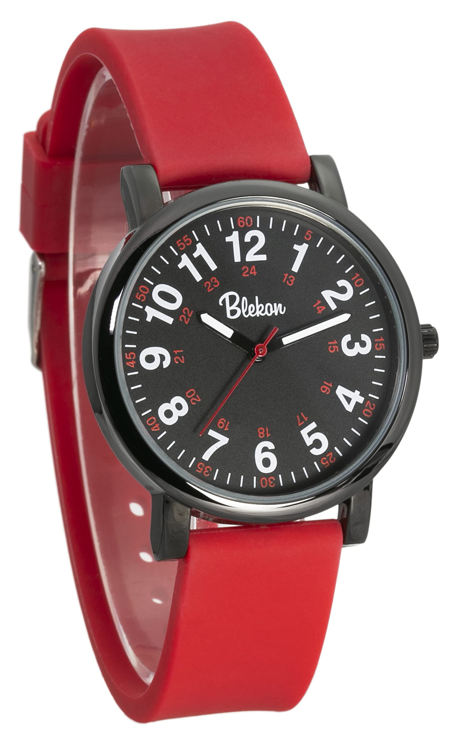 Blekon Original Nurse Watch - Medical Scrub Colors, Easy Read Dial, Second Hand, Water Resistant Watch (Black/RED)