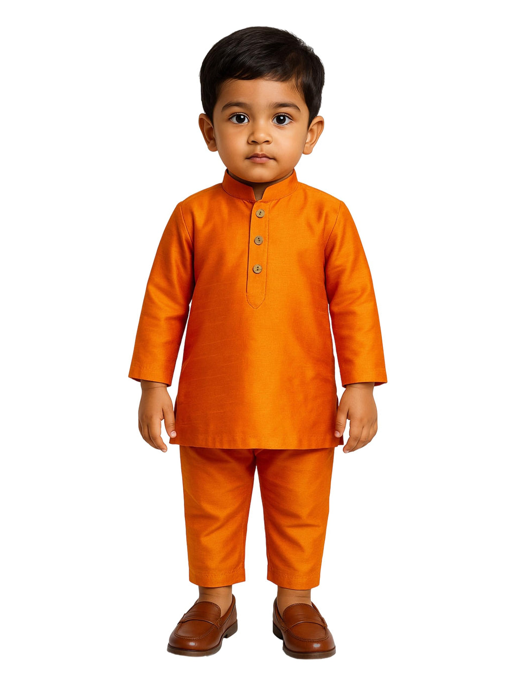 Jbn Creation Boys Saffron Silk Blend Kurta And Pyjama Set