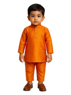 Jbn Creation Boys Saffron Silk Blend Kurta And Pyjama Set