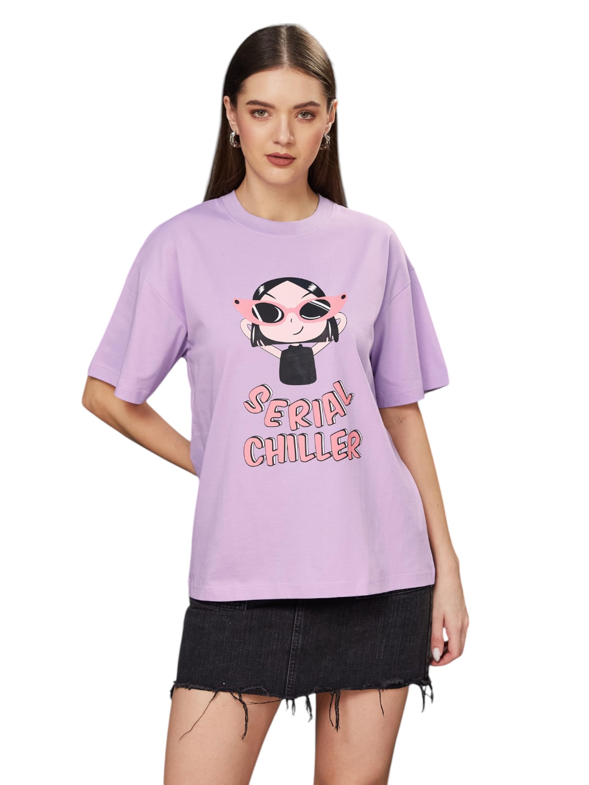 Miss Chase Womens Round Neck Half-Sleeve Cotton T-Shirt (MCSS25TP98-22-196-06, Lavender, XL)