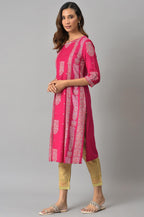 W For Woman Dark Pink Mock Layered Beadwork Kurta