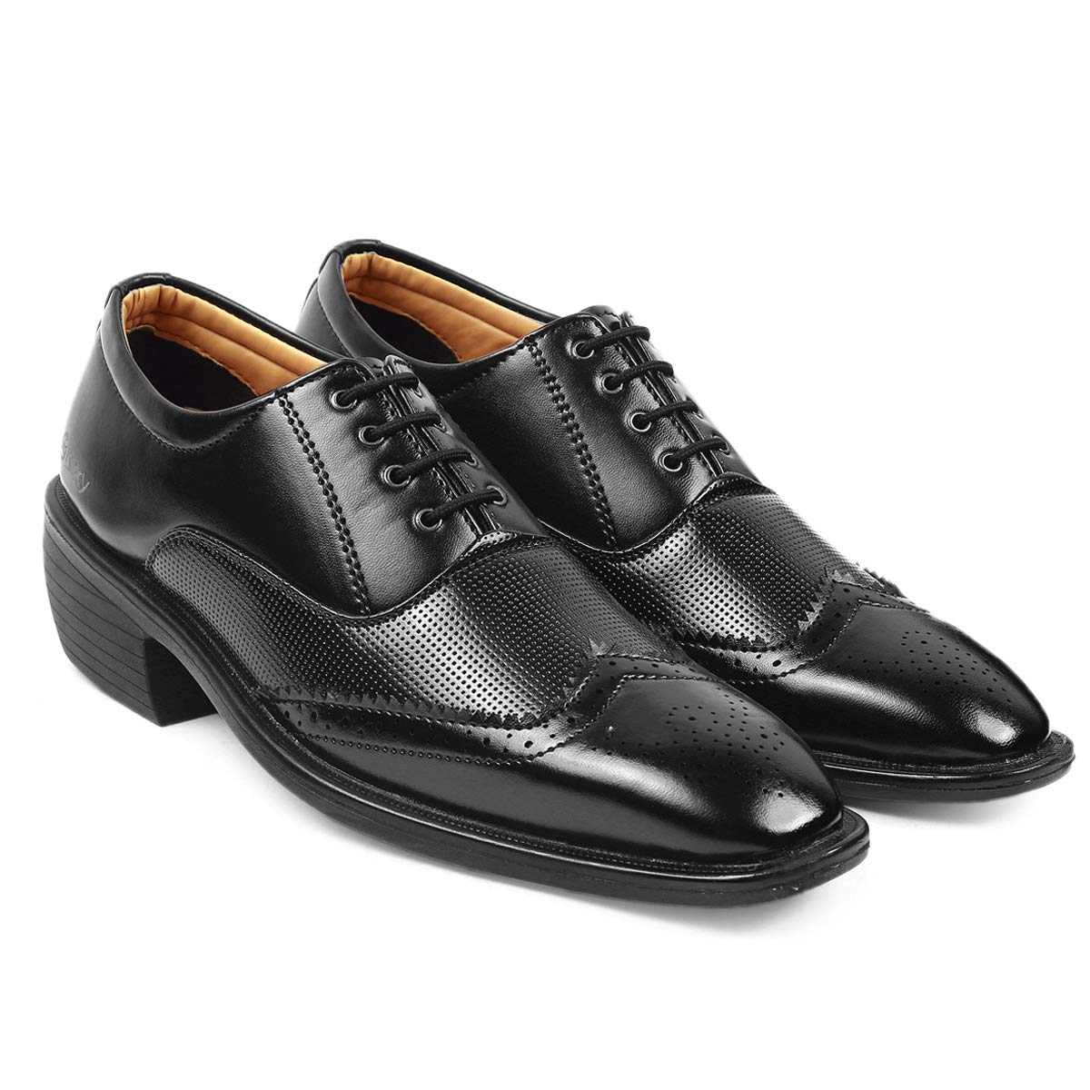 YUVRATO BAXI Mens 2 Heel Height Increasing Casual Brogues Black Formal Oxford Shoes with Synthetic Material and Pu Sole. 7 UK 7