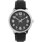Timex Men's Easy Reader Bold 43mm Watch - Silver-Tone Case Black Dial with Black Leather Strap
