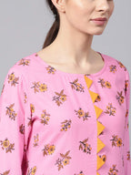 Idalia Women'S Pink Rayon Kurta With Mustard Cotton Pants