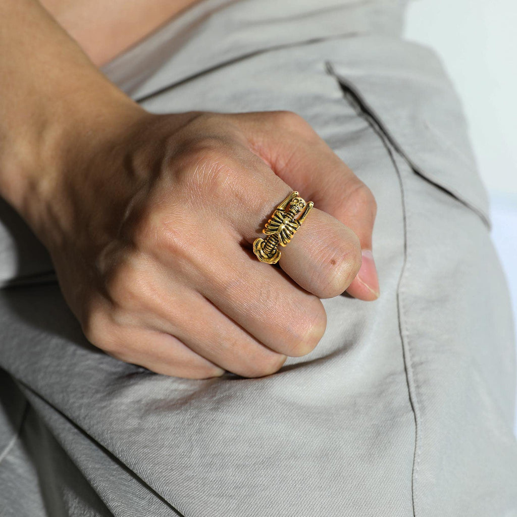 U7 Skeleton Rings 18k Gold Plated Halloween Costume Jewelry Gothic Punk Skull Ring Biker Size 8