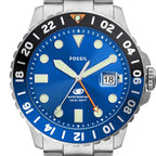 Fossil Men's Blue GMT Stainless Steel Dual Time Watch, Color: Silver (Model: FS5991)