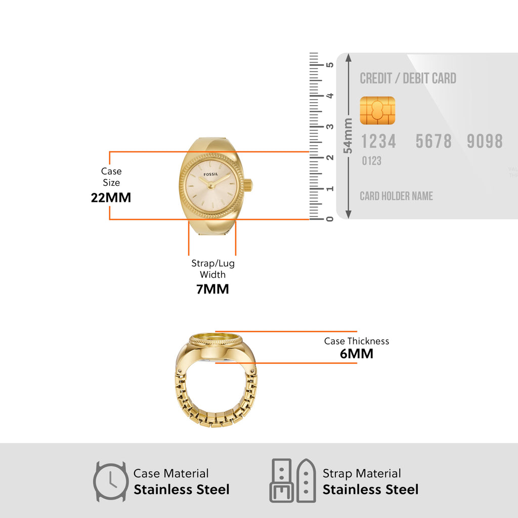 Fossil Women's Quartz Stainless Steel Two-Hand Watch Ring, Color: Gold (Model: ES5246)