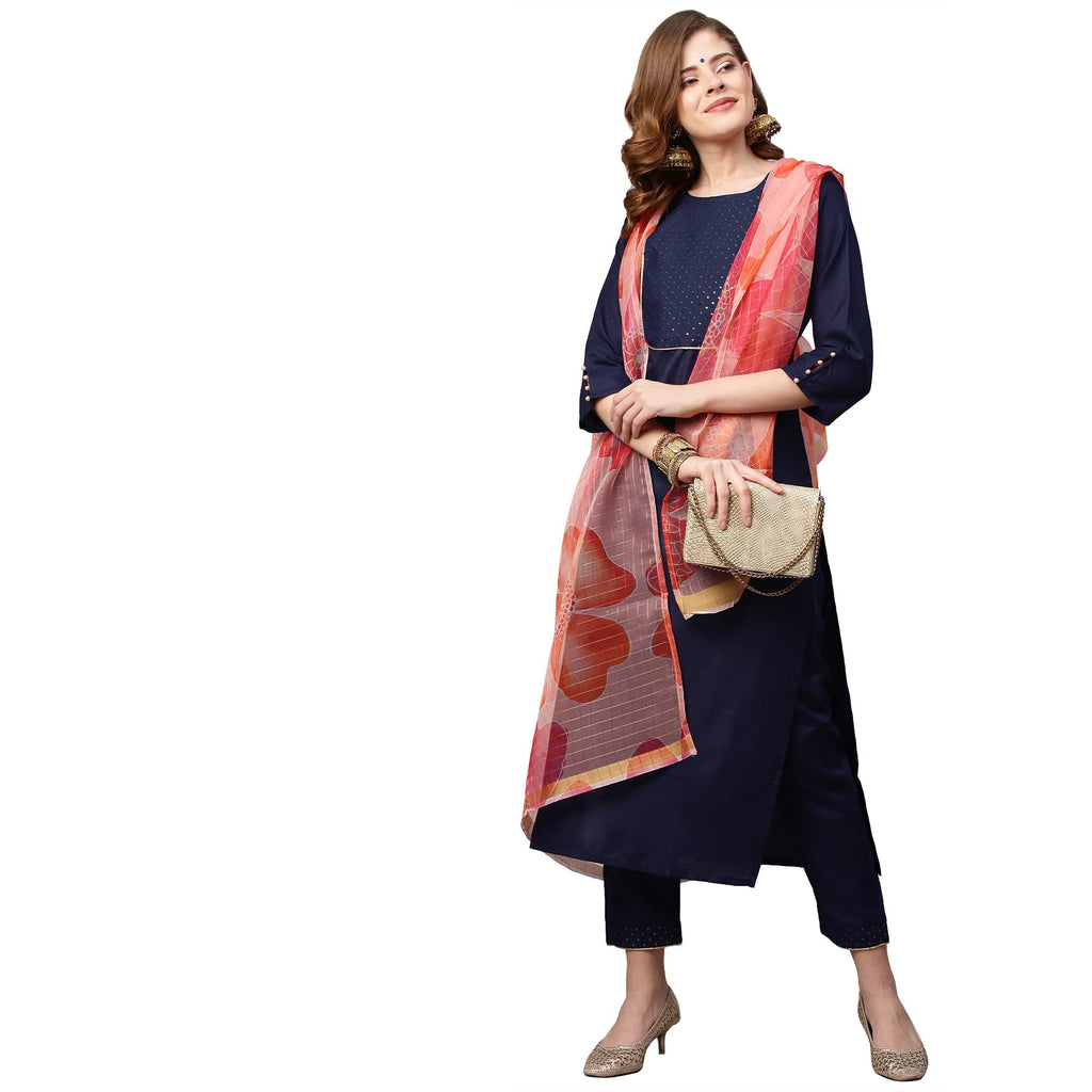 ANNI DESIGNER Womens Cotton Blend Straight Solid Kurta with Pant & Dupatta (Jhony Blue_XXL_XX-Large_Blue)
