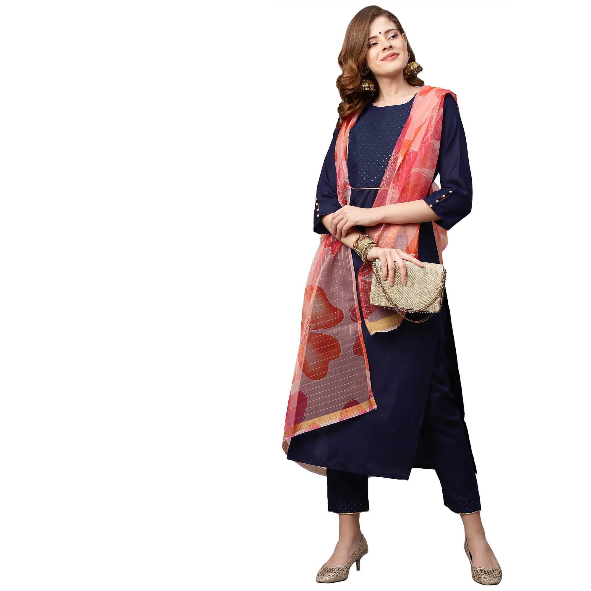 ANNI DESIGNER Womens Cotton Blend Straight Solid Kurta with Pant & Dupatta (Jhony Blue_XL_X-Large_Blue)