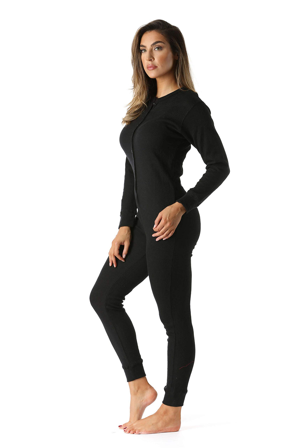 #followme Women's Thermal Henley Onesie Union Suit 6743-BLK-XL Black