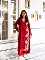 Ishin Maroon Floral Printed Kurta With Solid Palazzo
