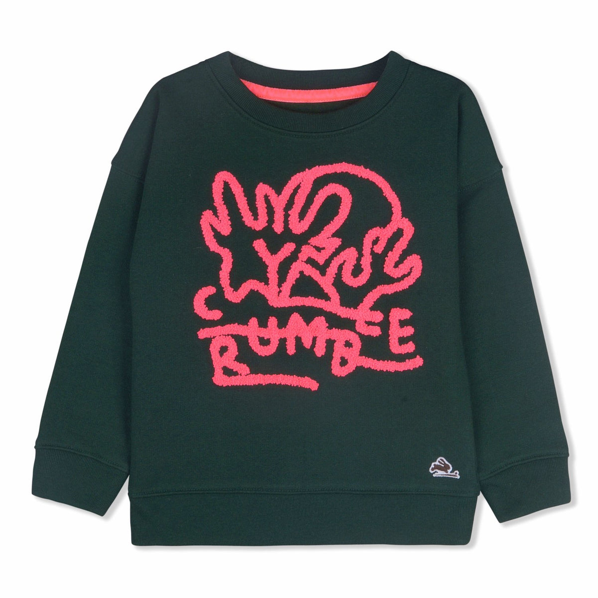 CHERRY CRUMBLE Kids Unisex Icon green full sleeves cotton blended Round Neck Embroidered Sweatshirt (7LSWSHRT2776_Dark Green_1 18-24