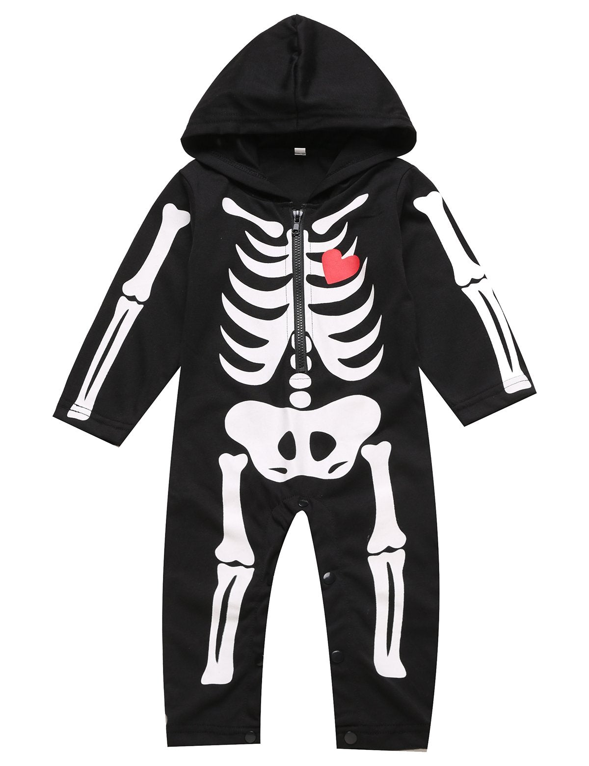 LENSOUS Baby Boy's Skeleton Halloween Costume Long Sleeve Hoodie (0-3 Months, Black01)