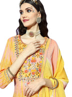 Ishin Cotton Women'S Embroidered Fabric Straight Kurta Set With Trouser And Dupatta