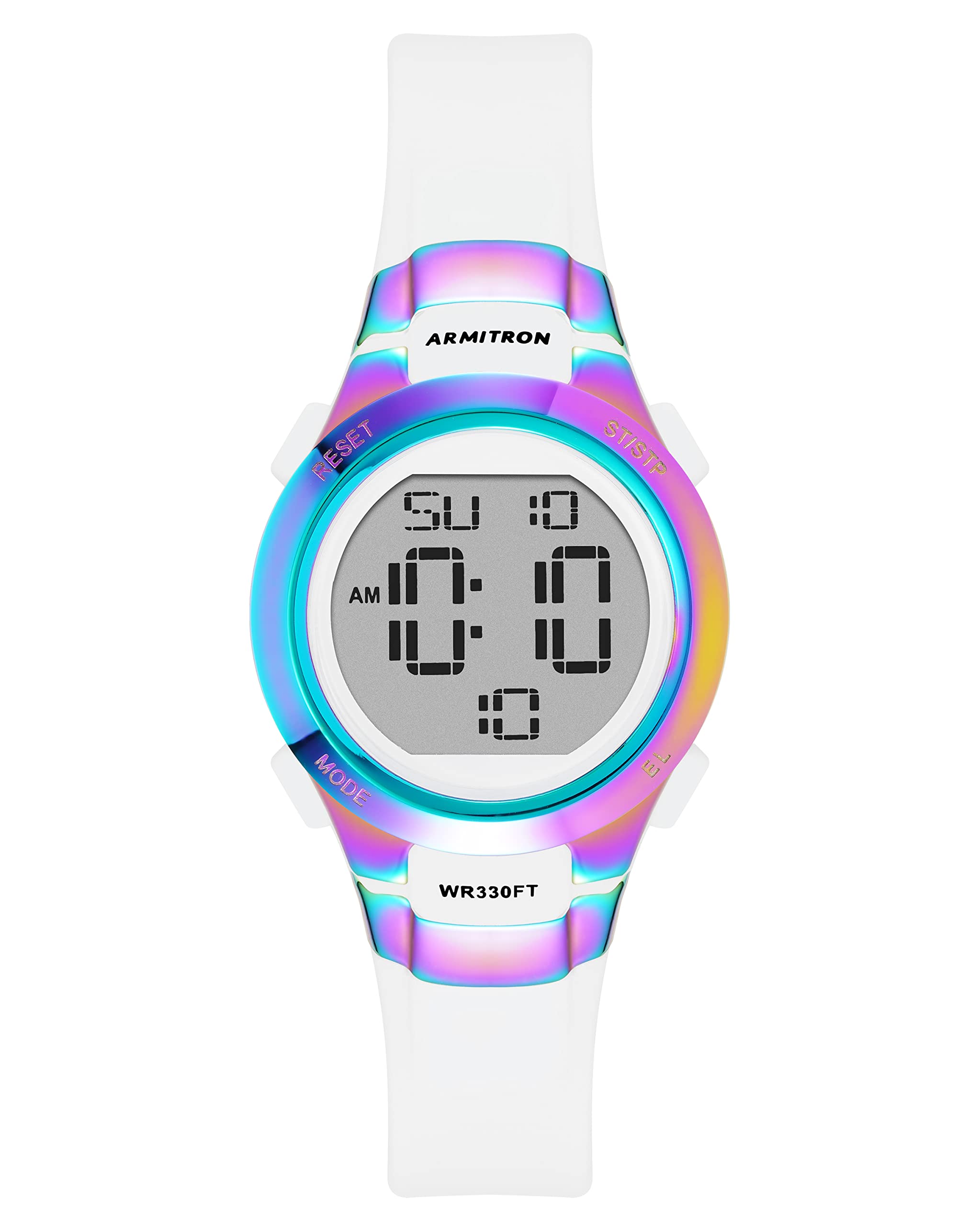 Armitron Sport Women's Digital Chronograph Resin Strap Watch, 45/7012, White/Iridescent Rainbow