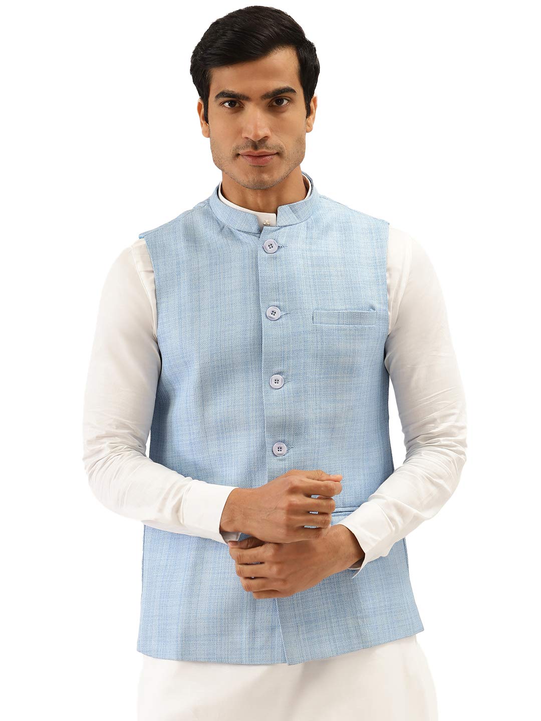 Manyavar Mens Jacket (WC00032_Blue_L)