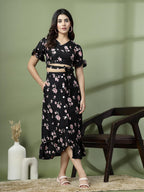 Oomph! Crepe Crop Top And Skirt Set For Women, Black - Coord_Mt895Msk203
