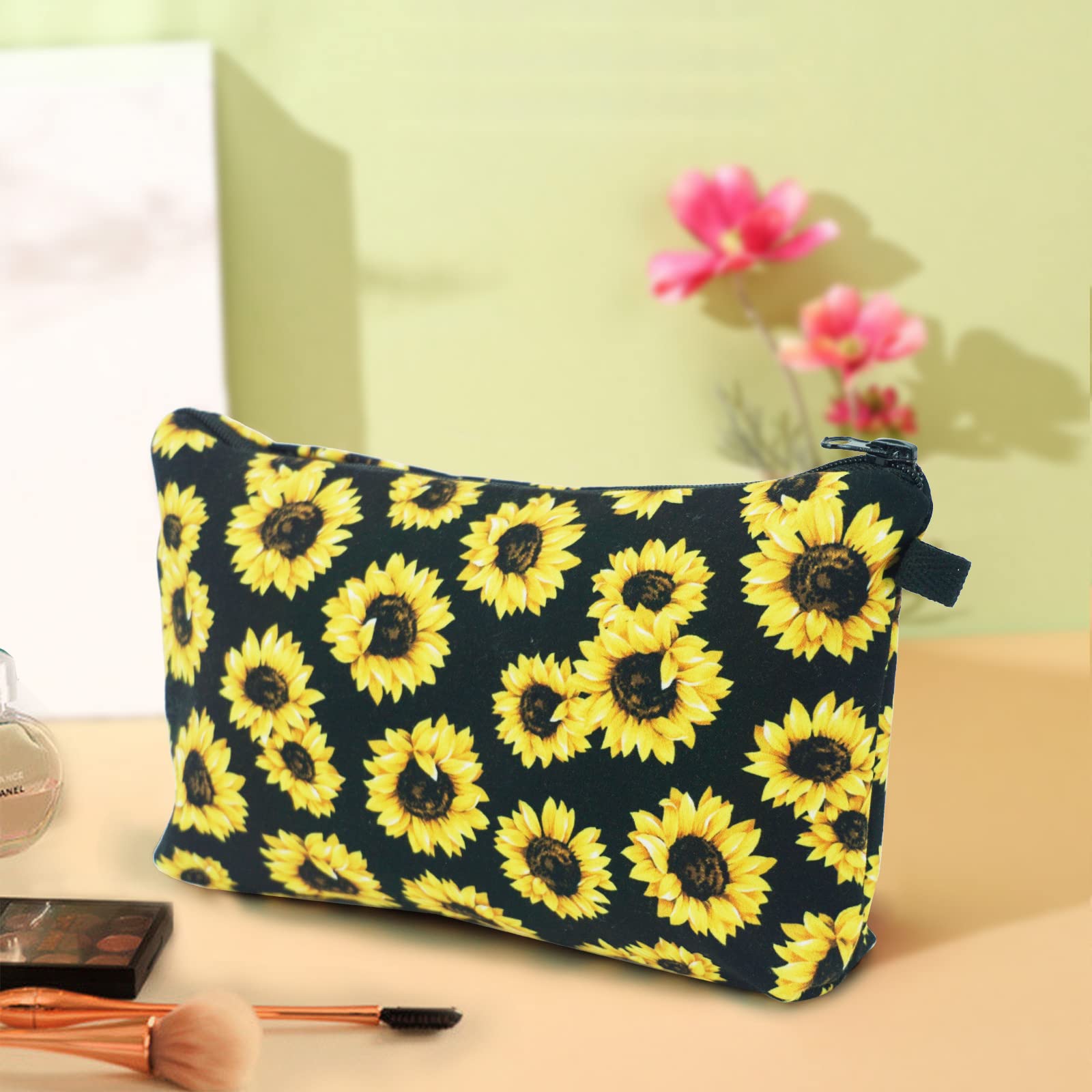 Cosmetic Bags for Women Small Sunflower Makeup Bag for Purse Travel Toiletry Bag Accessories Organizer Zipper Pouch Gift Idea Bl