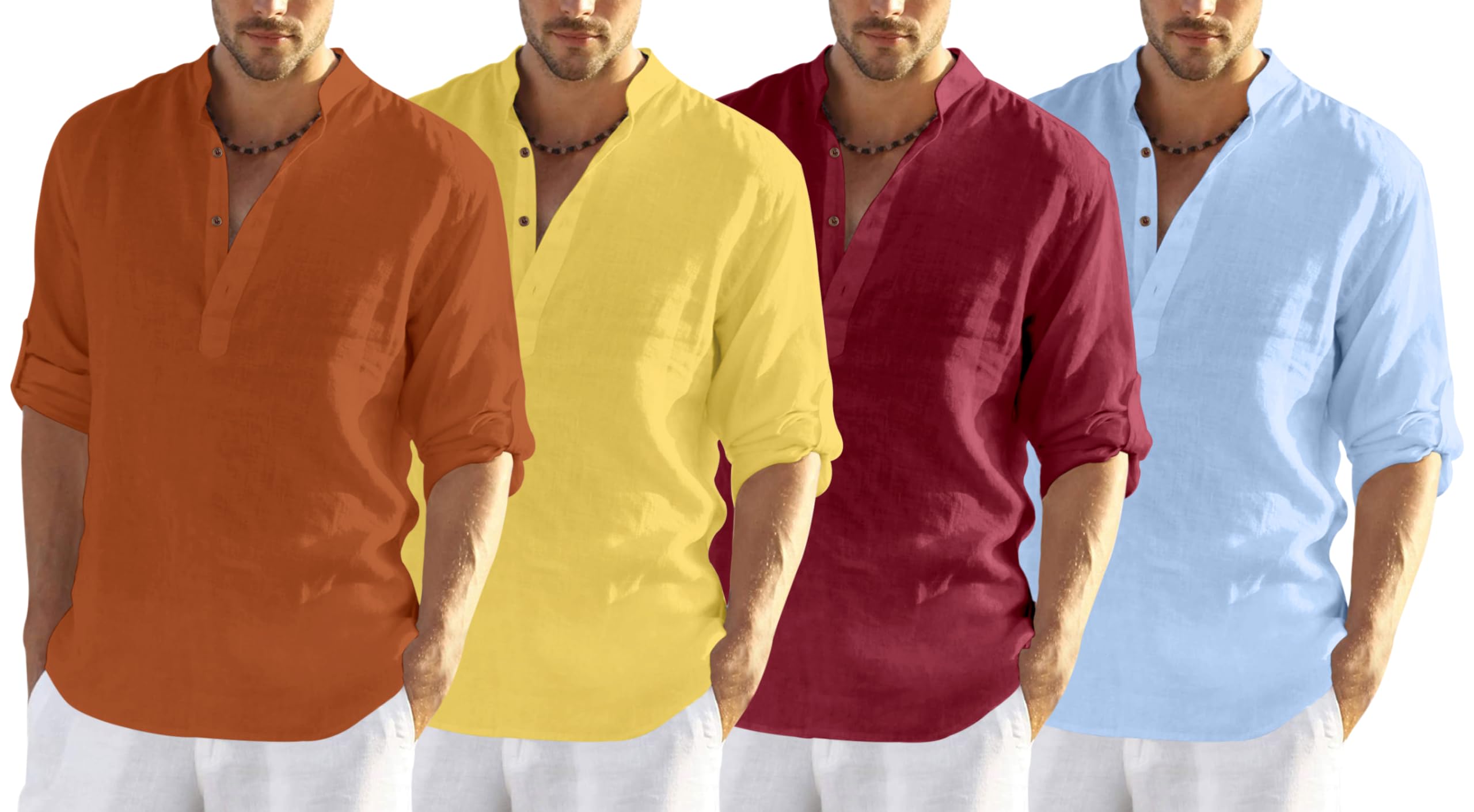 Zombom MenS Cotton Blend Solid Full Sleeve Regular Fit Kurta Shirt, Multicolor, Xl, Combo Set Of 4