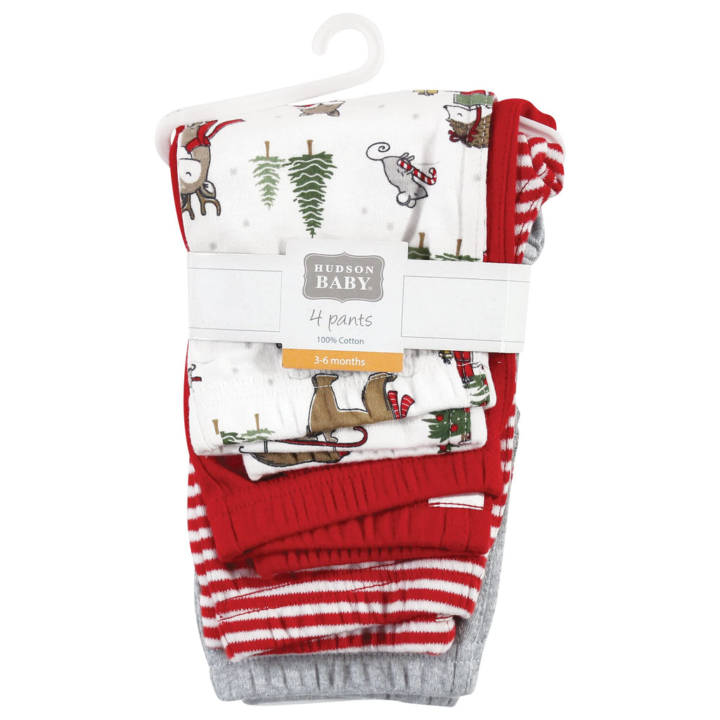 Hudson Baby Unisex Baby Cotton Pants and Leggings, Christmas Forest, 4 Toddler