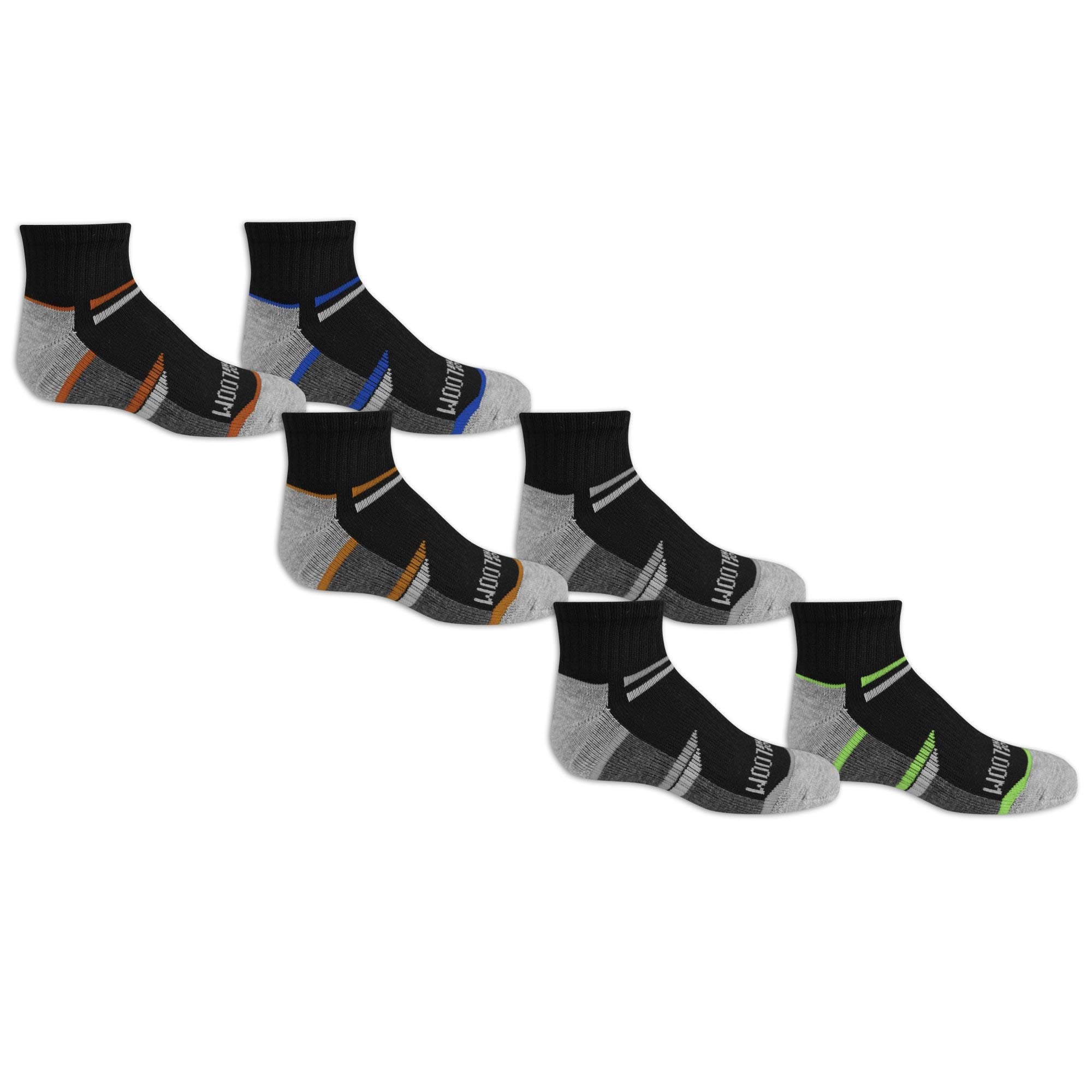 Fruit of the Loom Boy's Little 6 Pair Pack Half Cushion Socks, Black assort, 9-2.5