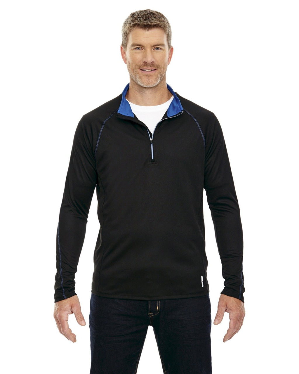 Mens Radar Quarter-Zip Performance Long-Sleeve Top - BLK TRU ROYAL - L(D0102H7K85J)