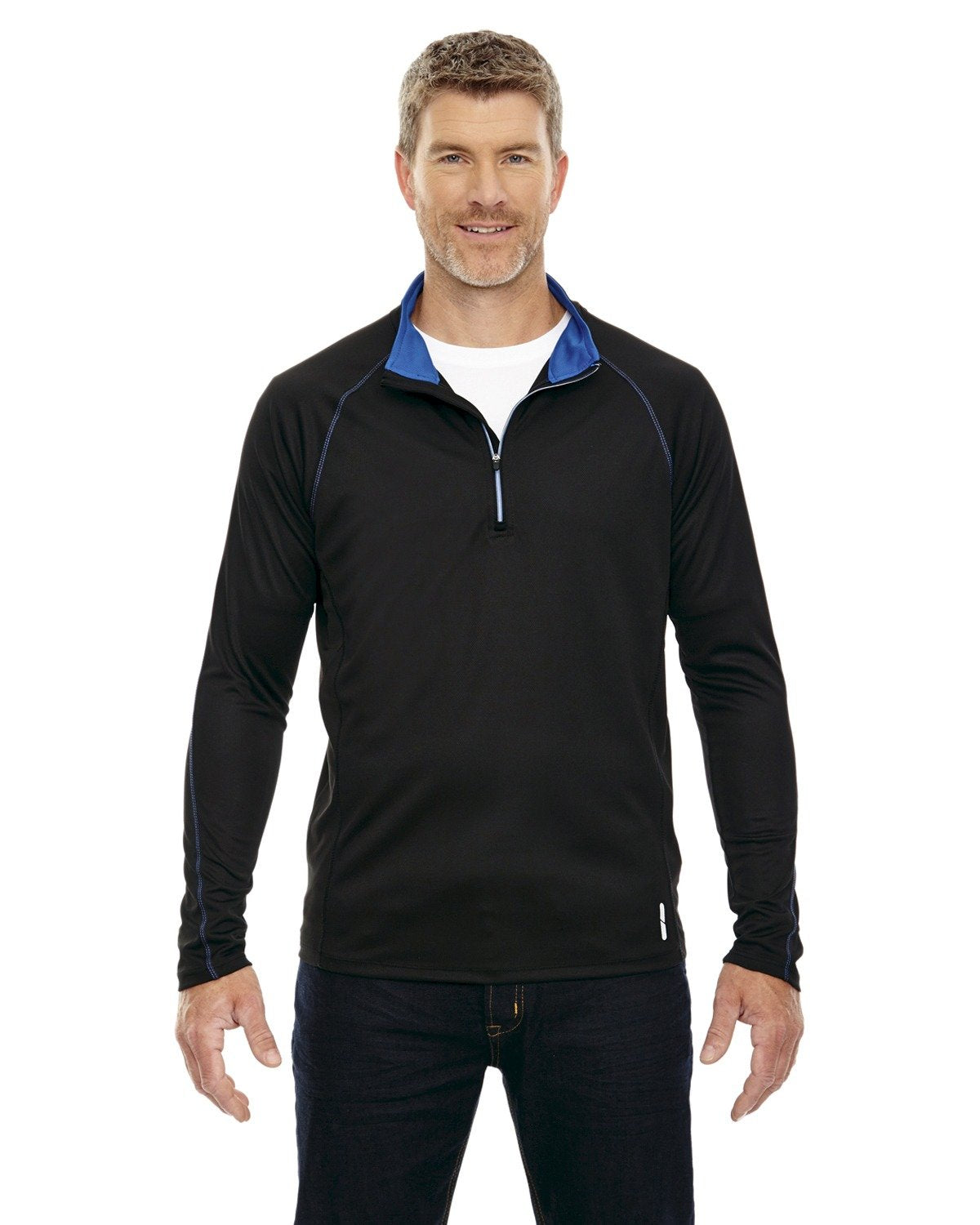 Mens Radar Quarter-Zip Performance Long-Sleeve Top - BLK TRU ROYAL - L(D0102H7K85J)