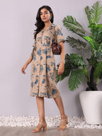 Varanga Women Floral Printed Shirt Dress  Stylish, Comfortable, And Versatile For Casual And Semi-Formal Looks Beige