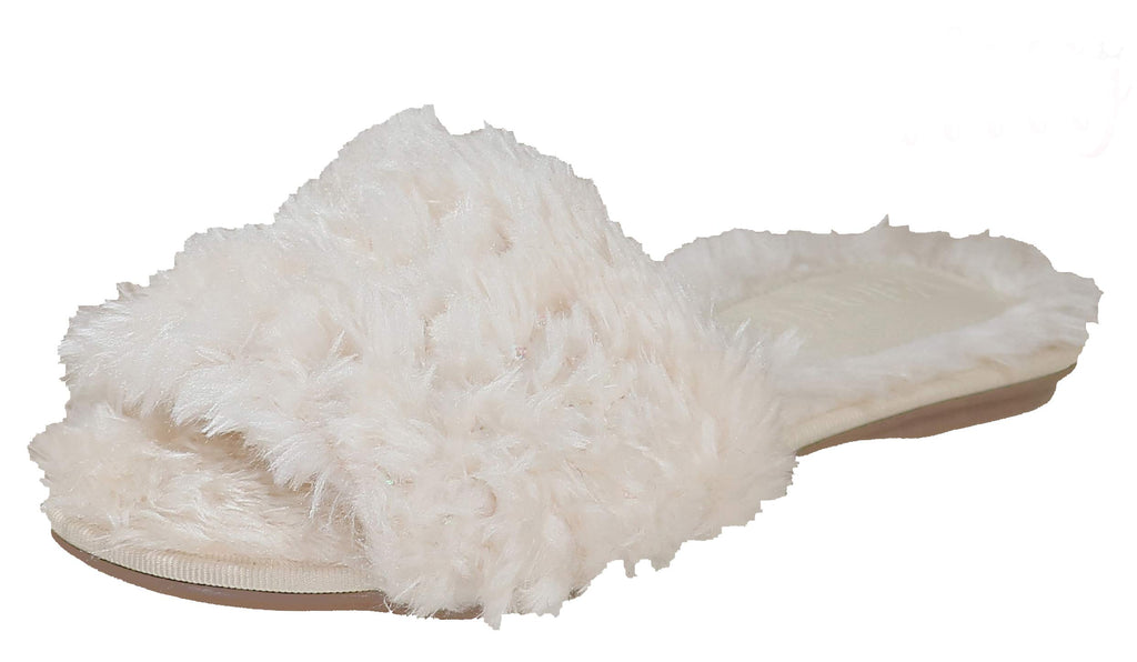 Bruno Menegatti 230193NT-7 Valentina Fluffy Slide Sequins Flat Slippers  Natural - Size 7