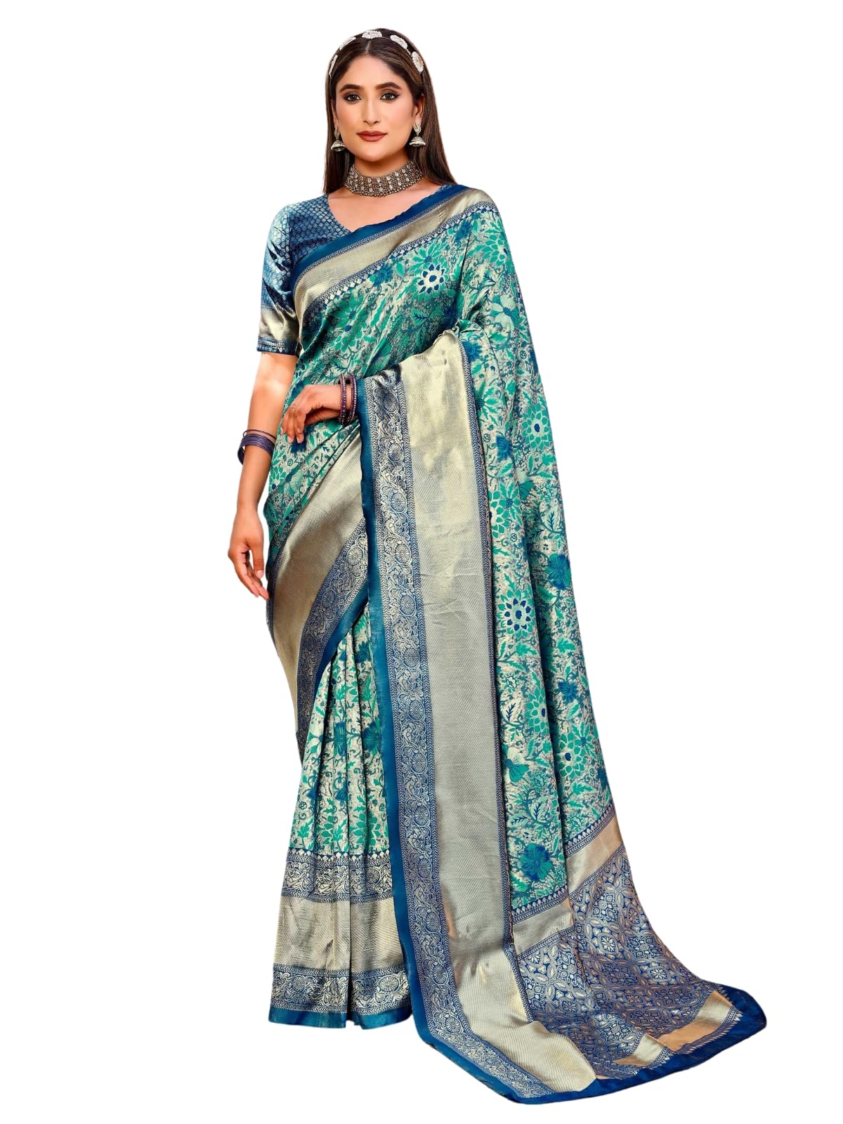 Leriya Fashion Womens Pure Jacquard Banarasi Kanjivarm Cotton Silk Saree with Blouse Piece | (Green)