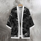 Noble Monk Men Cotton Blend Casual Printed Open Shrug Black White