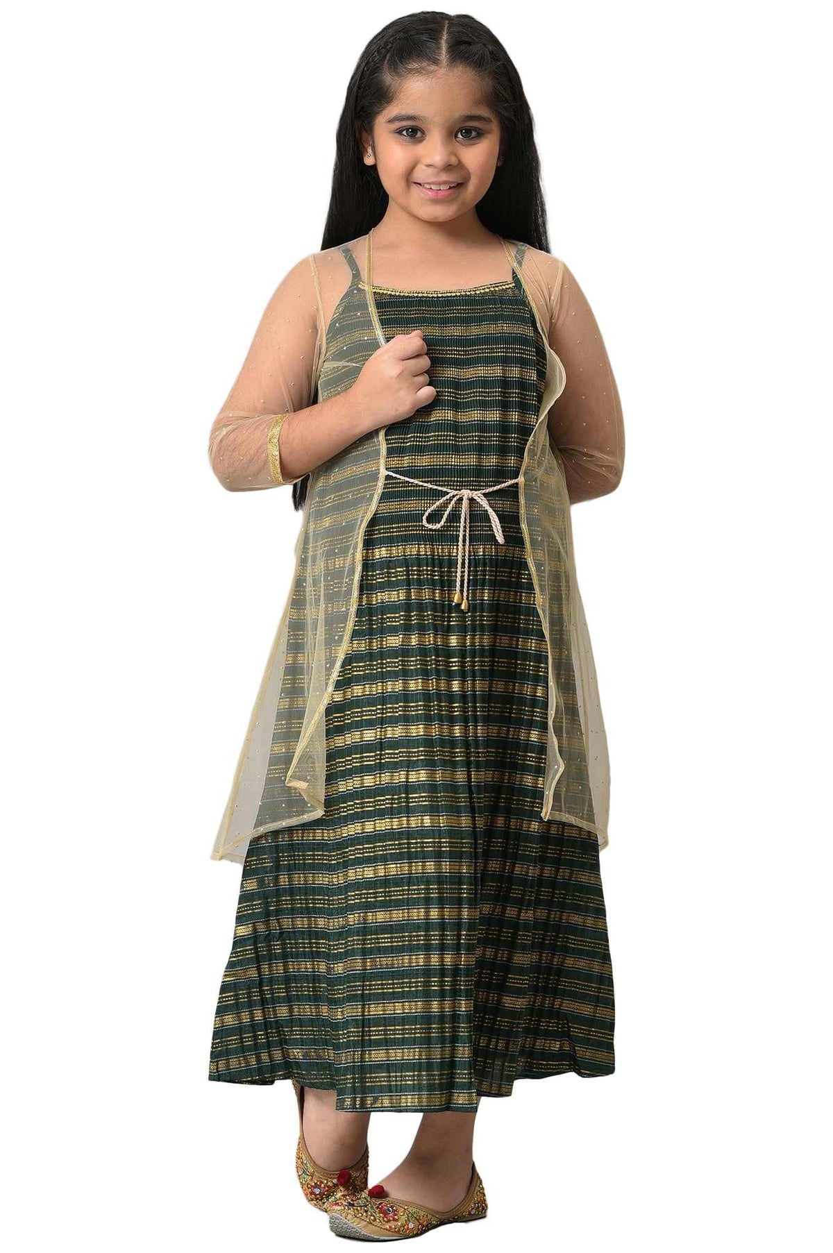 Aurelia Girls Polyester Dress-Gillet (22AUG10218C-505712_Beige