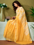Satrani WomenS Linen Zari Border Printed Ready To Wear One Minute Pre Pleated Readymade Saree With Unstitched Blouse Piece (34R