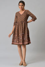 Aurelia WomenS Polyester Fit And Flare Knee-Length Casual Dress (22Ona13070-505324_Brown