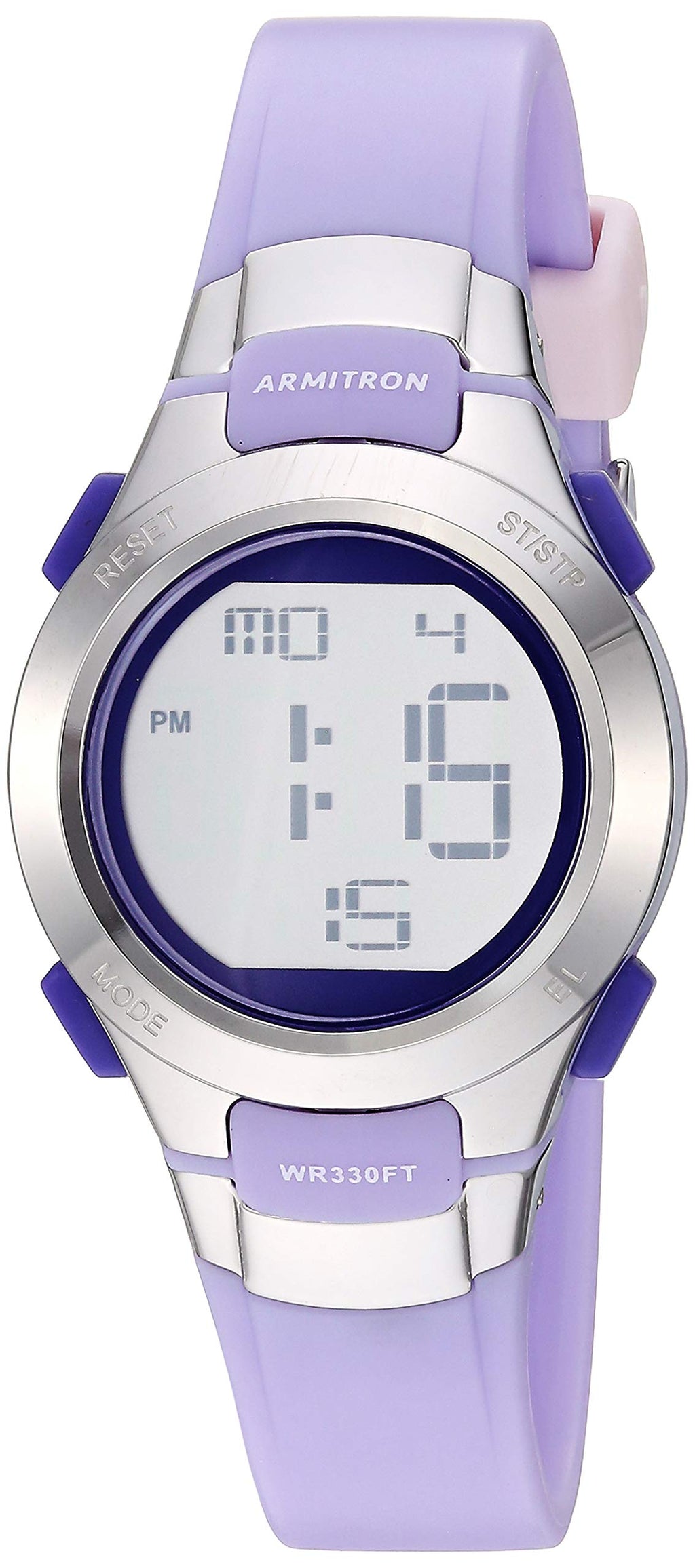 Armitron Sport Women's Silver-Tone Accented Digital Chronograph Matte Lavender Resin Strap Watch, 45/7012LAV