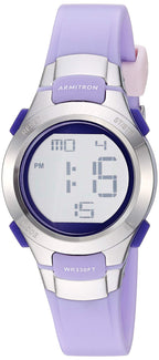 Armitron Sport Women's Silver-Tone Accented Digital Chronograph Matte Lavender Resin Strap Watch, 45/7012LAV