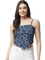POPWINGS Casual Hankie Cotton Sustainable Bagru Print Crop Top for Women || Square Neck Crop Top for Women || Sleeveless Crop To