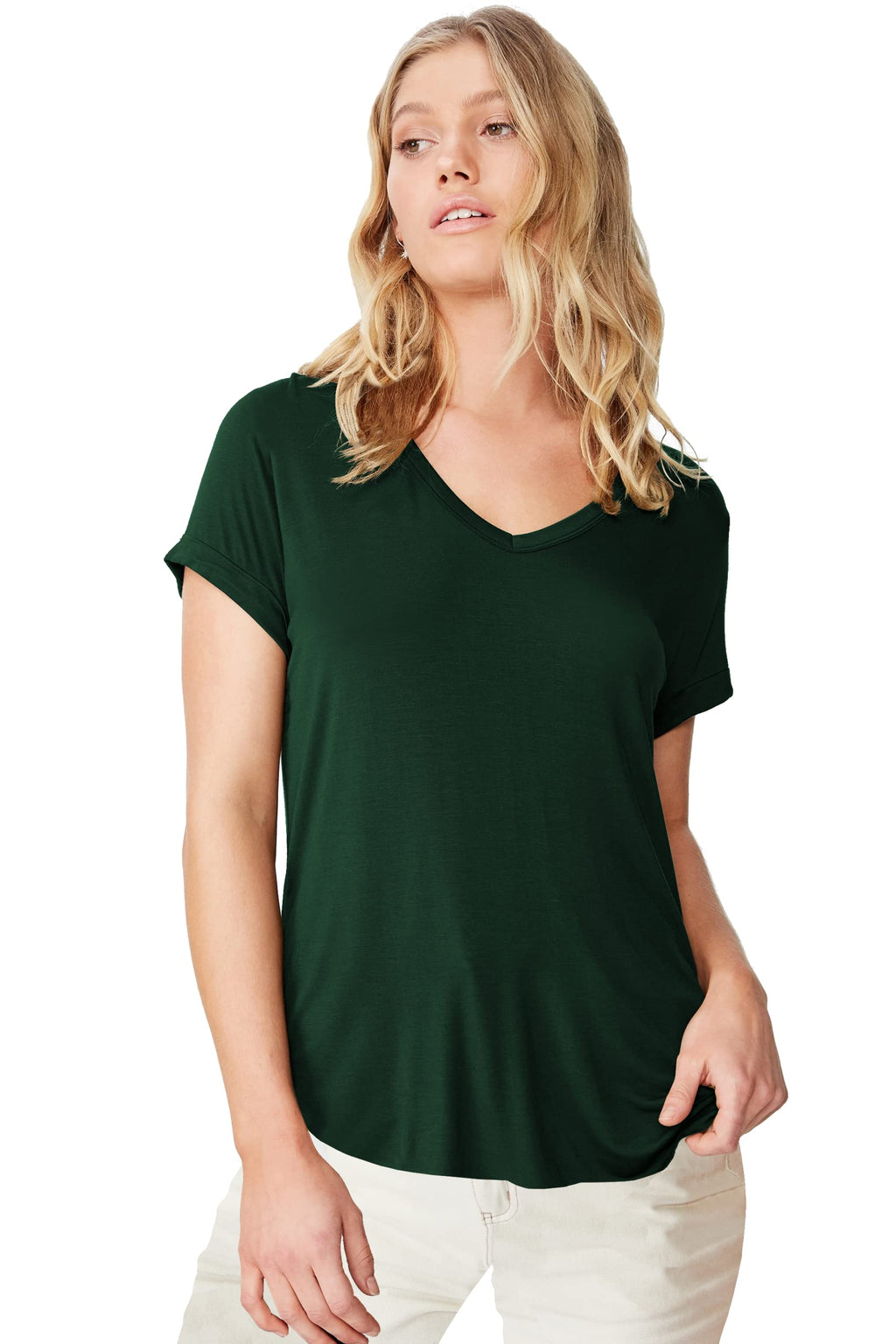 Fabricorn Combo Of Plain Bottle Green And Mustard Yellow V- Neck Up And Down Cotton Tshirt For Women (Bottle Green And Mustard Y